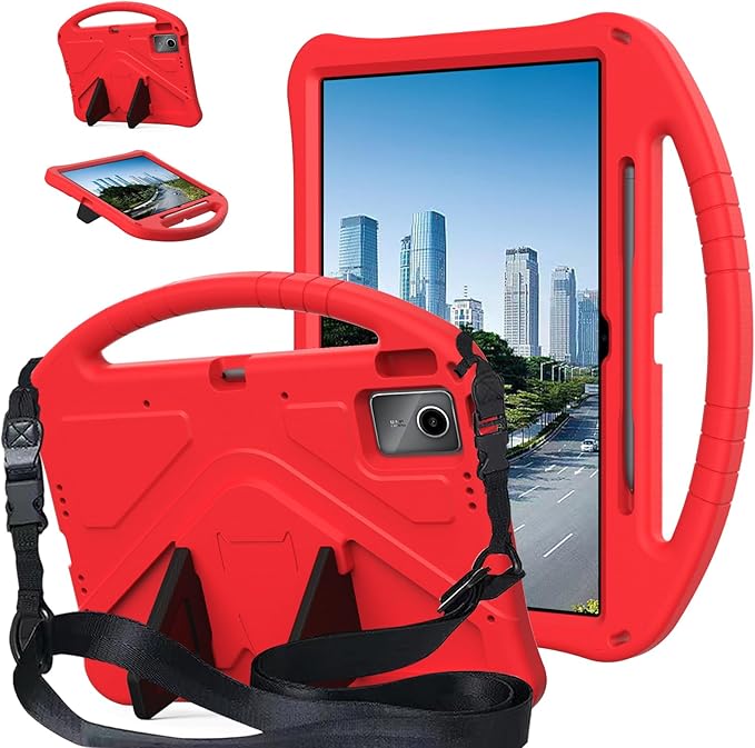 Compatible with Lenovo Idea Tab Plus 12.1 Inch 2025 TB-365FC Case for Kids - Durable Lightweight EVA Shockproof Protective Handle Stand Cover (Red)