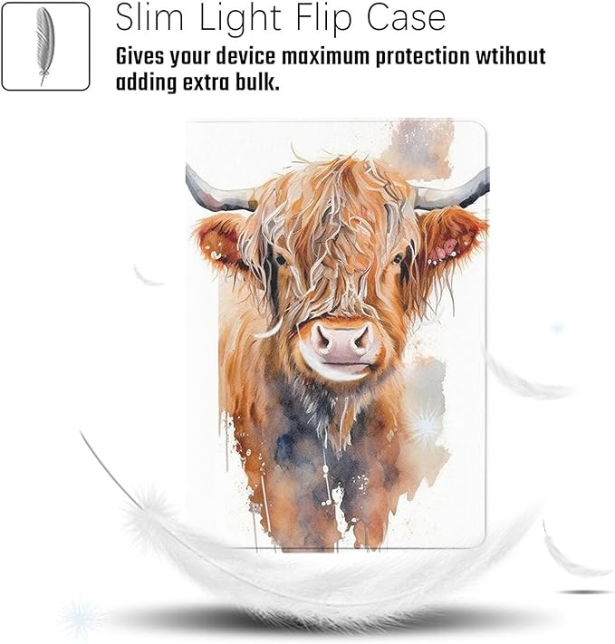 Case for iPad 10.9-Inch (iPad 10th Generation 2022)Adjustable Stand Auto Wake/Sleep Function Full Body Protection Cover - Watercolour Highland Cow