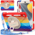 BRAECNstock Kids Case for Apple iPad 9th/ 8th/ 7th Generation 10.2 Shockproof Protective with Screen Protector Pen Holder 360° Rotating Stand+Hand Strap Shoulder Strap Colorful Red