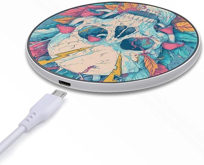 Skull Mushrooms Thunder Fast Portable Charger 10W Funny Graphic Phone Charging Pad with USB Cable