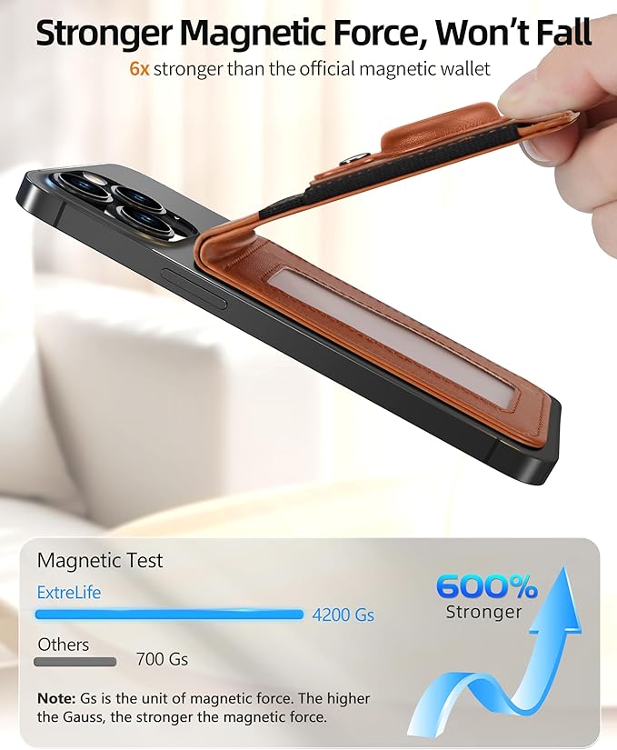 for Magsafe Wallet Stand with Airtag Holder Strongest Magnetic Wallet for iPhone 17/16/15/14/13/12 Series ID Window 4 Card Slots 10 Cards Holder Vegan Leather RFID Blocking Brown