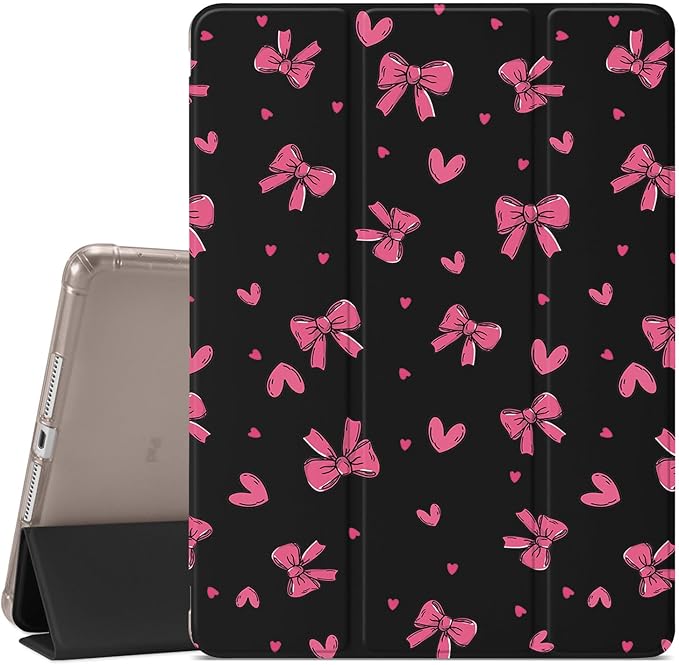 JOYLAND Cute Funny Bow Heart Pattern Case for iPad Air 11 Inch M3(2025) / M2(2024) iPad Air 5th(2022) / 4th (2020) Gen 10.9 Inch Pencil Holder &amp Clear Transparent Back &amp Trifold Smart White