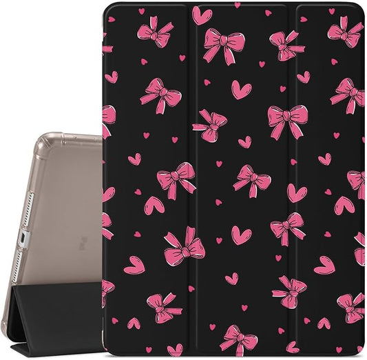 JOYLAND Cute Funny Bow Heart Pattern Case for iPad Air 11 Inch M3(2025) / M2(2024) iPad Air 5th(2022) / 4th (2020) Gen 10.9 Inch Pencil Holder &amp Clear Transparent Back &amp Trifold Smart White