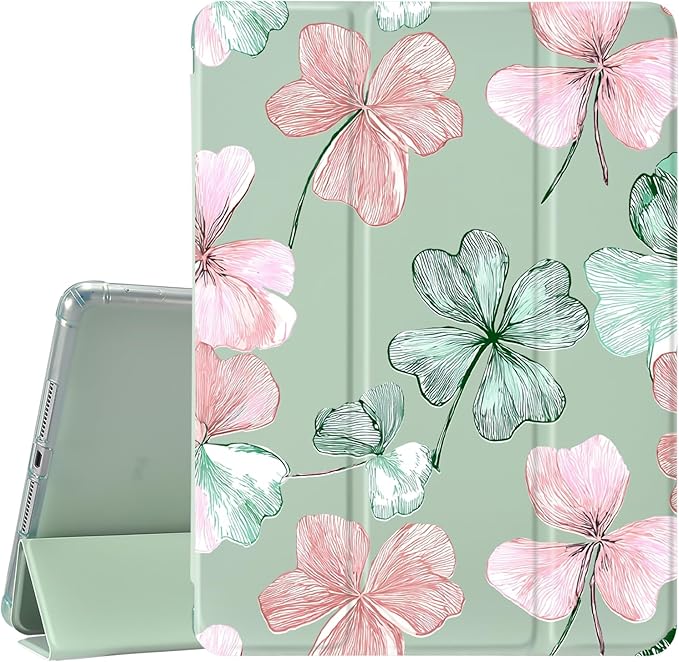 JOYLAND Flower Case for iPad 10th Generation Case 10.9 inch/iPad (A16) 11th Generation 11 Inch 2025 with Pencil Holder-Trifold Stand Protective Cover with Soft TPU BackGreen