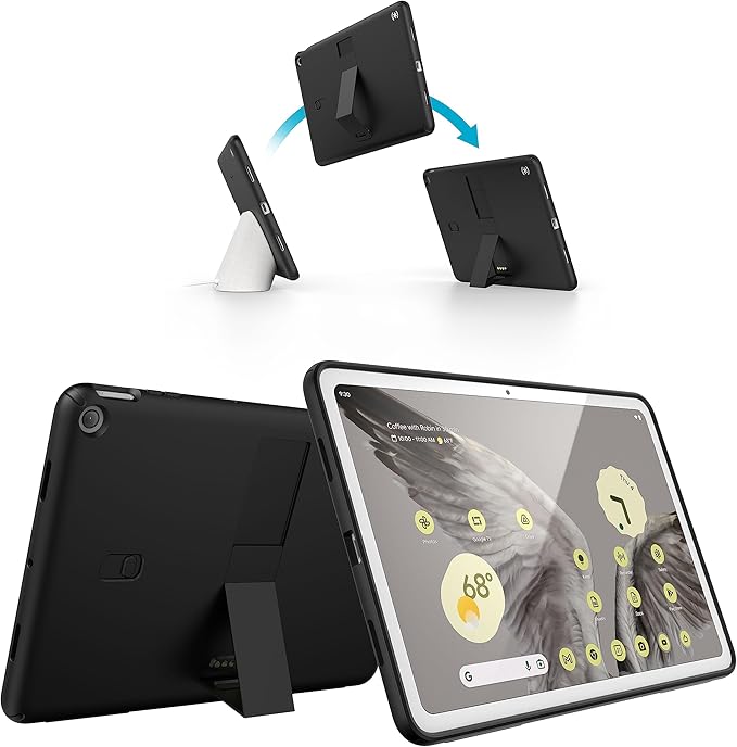 Speck Google Pixel Tablet 2023 Case and Stand - Full Back Thin Scratch Resistant Drop Protection &amp Adjustable Kickstand - Works with Google Pixel Charging Speaker Dock - Black &amp White Stand