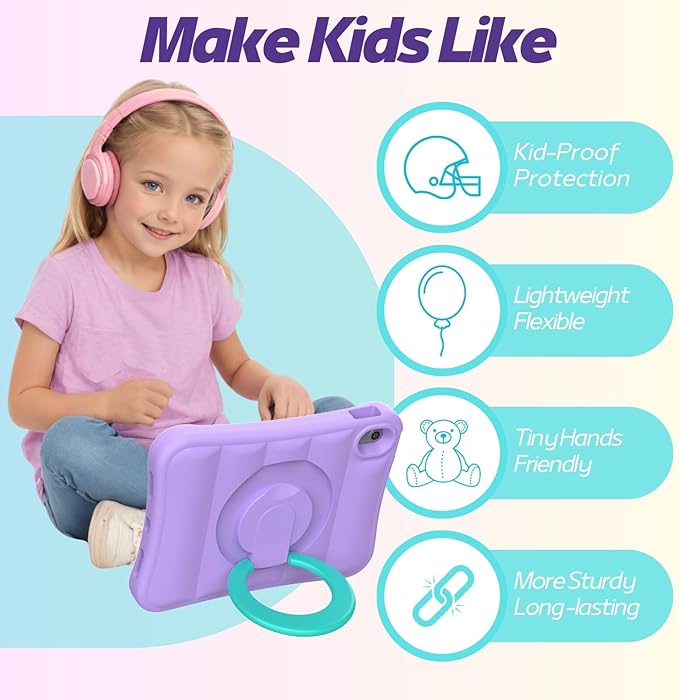 MRWHO Kids Case for iPad Air 5th 4th Generation 10.9 inch – Sturdy Lightweight Flexible Shockproof Stand Handle Girls Boys Case for Apple iPad Air 5 4 Gen 2020/2022 Purple