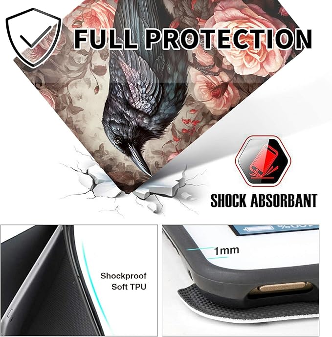 for 10.1 Fire HD 10 Tablet (5th/7th/9th Generation2015/2017/2019 Release) Case with Pen Holder &amp Auto Wake/Sleepd Shockproof Stand Protective CovertBird and Roses