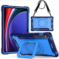 Case for Galaxy Tab S9 FE+/Tab S9+ 12.4 inch Rugged Armor Heavy Duty Hybrid Cover with Adjustable Stand and Handle for Tab S9 Plus 12.4 with Shoulder Strap and S Pen Holder (Blue/Light Blue)