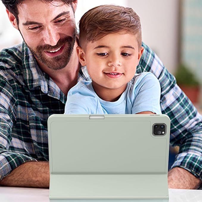 ZryXal iPad Pro 11 Inch Case (M5) 2025/ (M4) 2024 (Model: A2836/A2837/A3006) Trifold Stand Smart Cover with Pencil Holder and Soft TPU Back Auto Wake/Sleep (Sega Green)