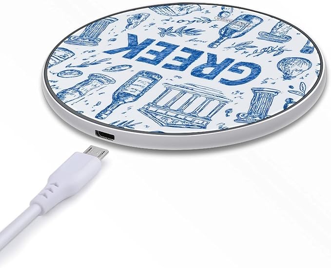 Greek Symbols Olive Wine Bottle Phone Charger Magnetic Charging Pad Anti-Slip with USB Cable
