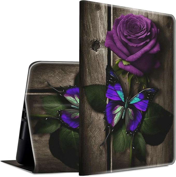 Galaxy Tab A 10.1 2019 CaseSM-T510/T515 CaseLightweight PU Leather Folio Adjustable Stand with Auto Wake/Sleep Smart Cover for Samsung Galaxy Tab A 10.1 Inch 2019 - Purple Rose &amp Butterfly