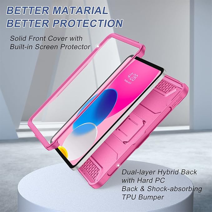 Soke Case for iPad (A16) 11th Generation 11-inch 2025 iPad 10th Generation 10.9-inch 2022 with Built-in Screen Protector and Kickstand Rugged Full Body Protective Cover - Hot Pink