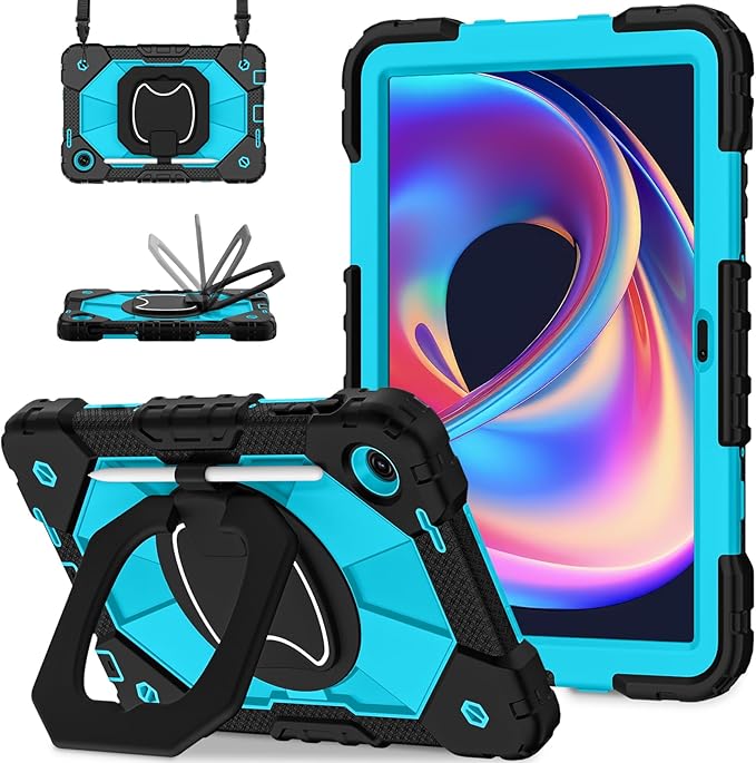 for T-Mobile Revvl Tab 2 Case 10.1 Inch 2025 Shockproof Cover for Revvl Tab 2 5G Tablet Case Kids with 360° Rotating Handle Stand Pen Holder Shoulder Strap Black Blue