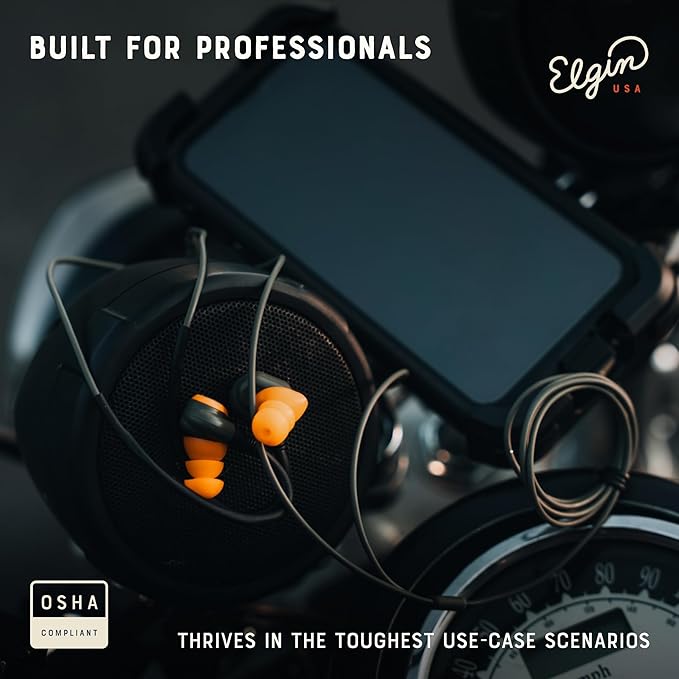 Elgin Rumble Wired Earplug Headphones 27 dB NRR Waterproof Hearing Protection Earbuds w/Noise-Isolating Mic &amp in-Line Controller OSHA Compliant ANSI Certified Kevlar Reinforced Cable IP67 US