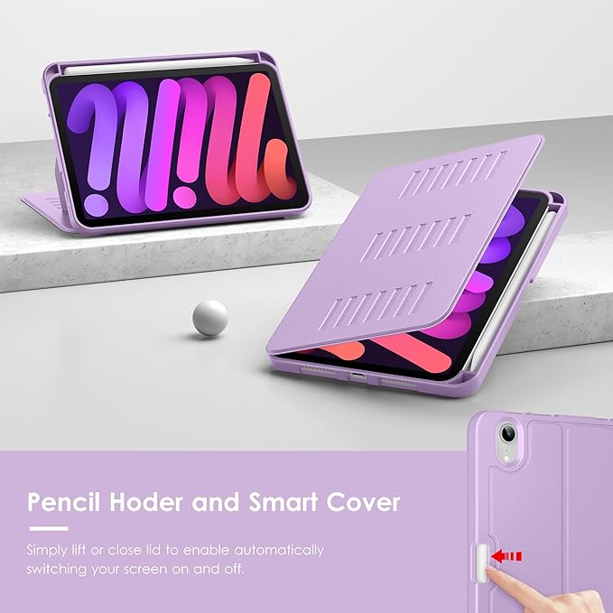 VIKESI Case for iPad iPad mini 7 (A17 Pro) and iPad mini 6Multiple Angles Magnetic Stand CoverShockproof Soft BackPencil Holderand Auto Sleep/WakeLilac