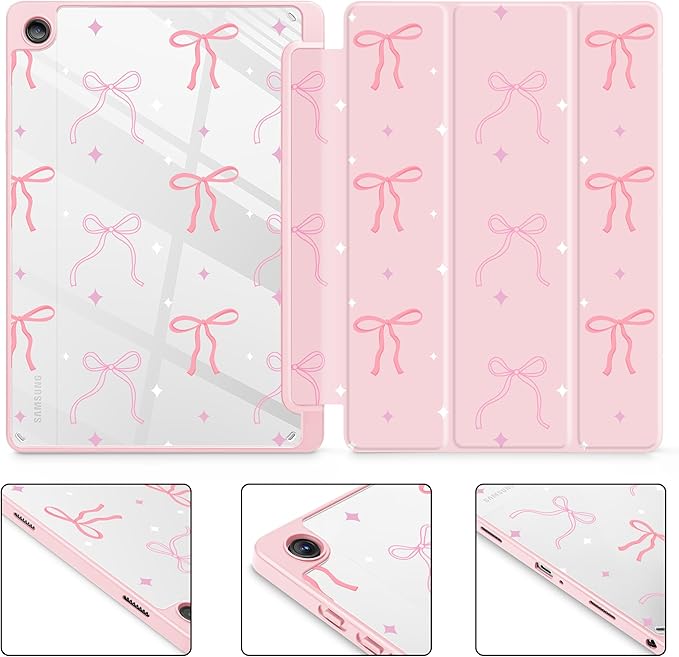 Tuiklol for Samsung Galaxy Tab A9+ Tablet 11” / A9+ Plus 2024 2023Buit-in S-Pen Holder with Clear Protective Cover Transparent Back Shell Auto Wake/Sleep Samsung Tab A9 Plus CoverPink Bows