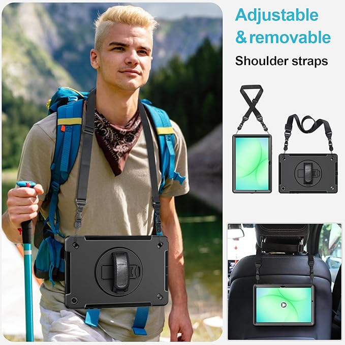 Case for Galaxy Tab A11 Plus 11 Inch: TPU Samsung Tablet A11+ Cover 2025 with 360° Rotating Stand- Screen Protector -Hand Strap - Shoulder Strap - Pencil Holder - Black