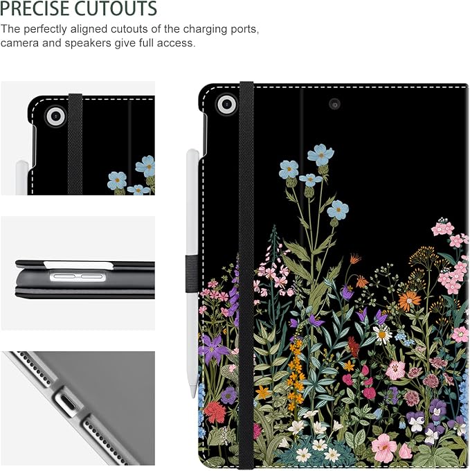 ipad 9th generation case, Black Flowers