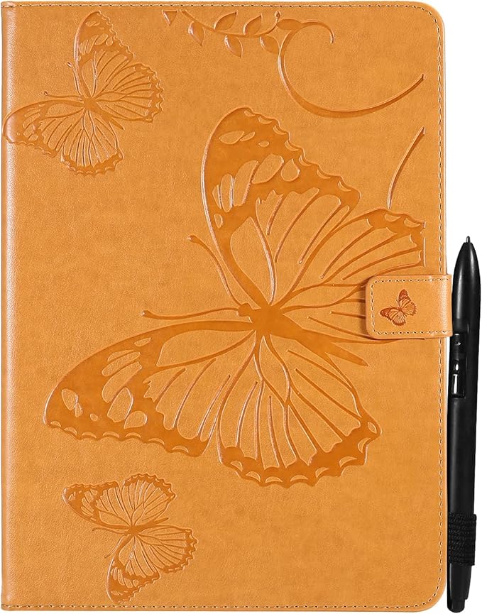 for Kindle Fire HD 10 &amp HD 10 Plus Case 13th/11th Generation 10.1 (2023/2021) Stand Embossed PU Leather Magnetic Wallet Cover with Pencil Holder/Pockets [Auto Wake/Sleep] Yellow Butterfly