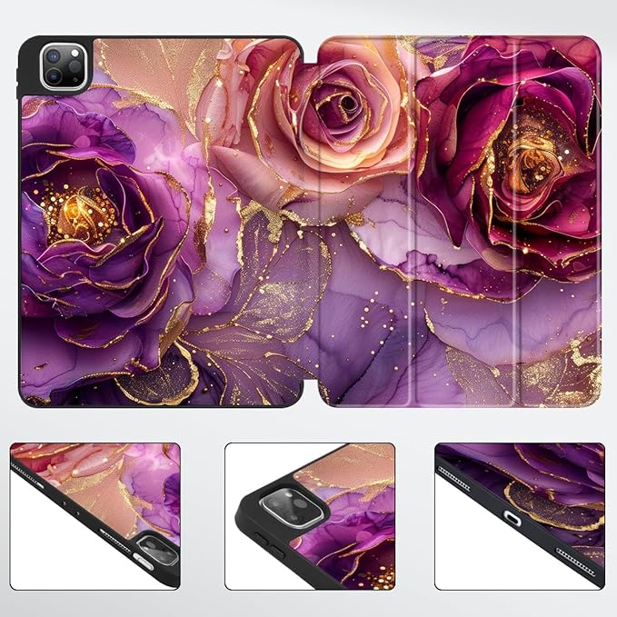 Mektron for iPad Pro M2 11-inch 4th/ 3rd/ 2nd/ 1st Gen Case 2022 2021 2020 2018 with Pencil Holder Tablet Cover with Soft TPU Back Cover for 11 inch iPad Pro Marble Flowers