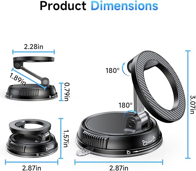ANDERY Car Phone Holder for Magsafe [78+LBS Strongest Suction &amp 2400gf Magnetic] 360° Adjustable Car Phone Mount Phone Holders for Your Car for iPhone 17-12 Pro Max Plus Air Carbon Fiber