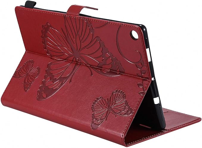 Case for Fire HD 10 Tablet Techcircle Butterfly Embossed Slim Folding Stand Cover with Credit Card/Cash Holder Case for Amazon Fire HD 10.1 5th/7th/9th Generation-2015/2017/2019 Release Burgundy