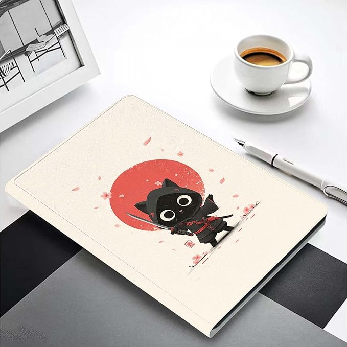Case for iPad 5th/6th Gen 9.7 2017/2018iPad Air 1/2 9.7 InchSlim PU Leather Cover Adjustable Stand Auto Wake/SleepCartoon Samurai cat