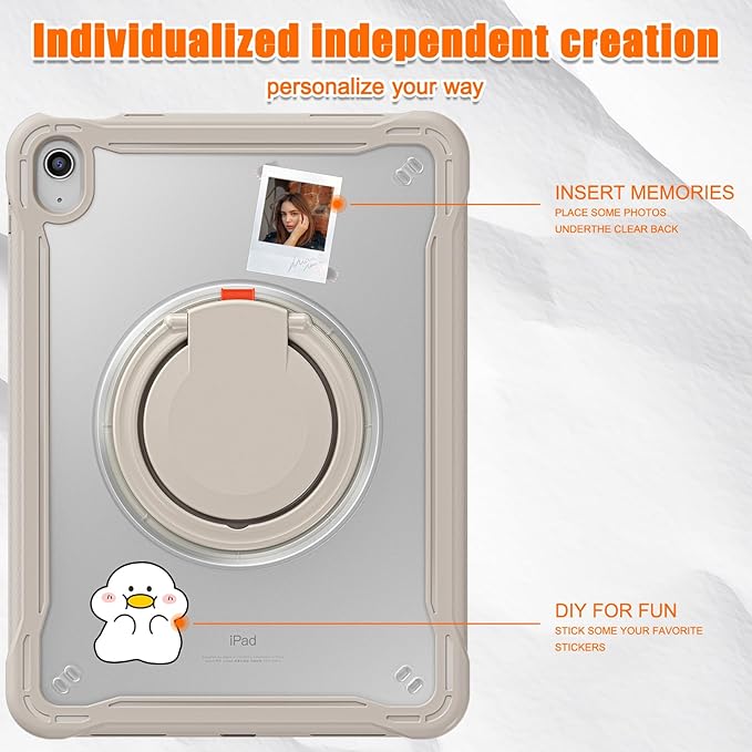 Batianda Ultimate Protective Case for New iPad 11th Generation 11 inch 2025 A16 Chip Sturdy Rugged Shockproof Silicone Tablet Cover with 360° Rotatable Ring Kickstand &amp Pencil Holder Khaki