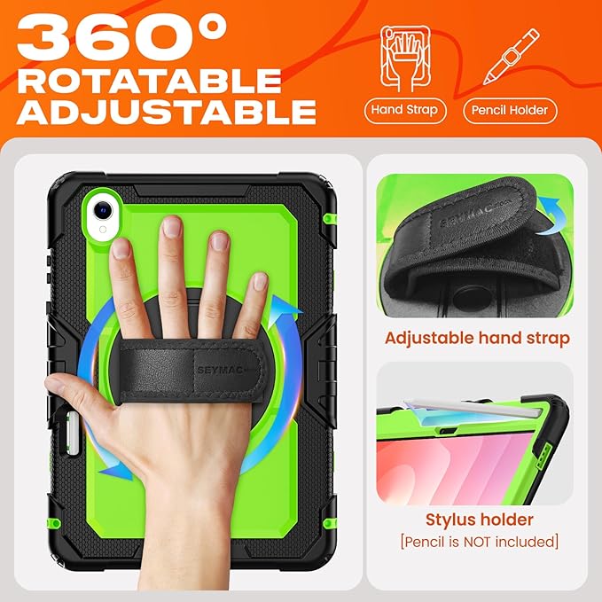 SEYMAC stock Case for Samsung Galaxy Tab S11 5G Tablet Case 11'' Protective with Screen Protector Pen Holder 360 Rotate Stand Hand Strap Shoulder Strap Green1