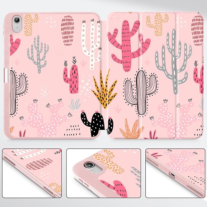 Mektron Case for iPad Air 11 inch (M4 2026 8th /M3 2025 7th /M2 2024 6th) Compatible with iPad Air 10.9 (2022 5th Gen /2020 4th Gen) Tablet Cover Buit in Pencil Holder Colorful Cacti