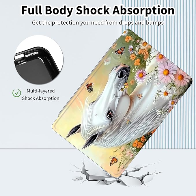Case for Samsung Galaxy Tab S10 FE 10.9 2025/S9 FE 5G 10.9/S9 11 2023360 Degree Rotating Smart Cover Case with S Pen Holder &amp Auto Sleep/Wake-Handsome White Horse