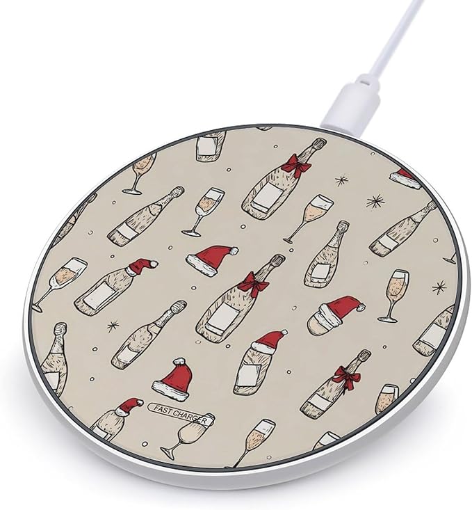 New Year Christmas Champagne Fast Portable Charger 10W Funny Graphic Phone Charging Pad with USB Cable