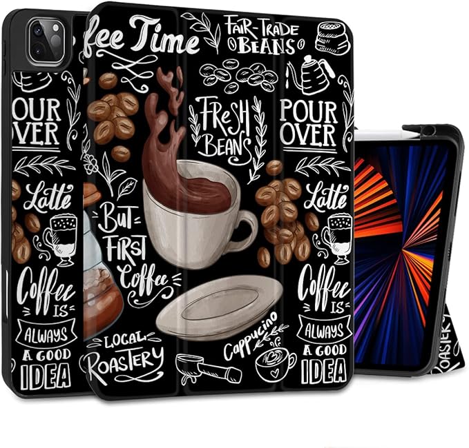 MEEgoodo for iPad Pro M2 12.9 Case 6th/5th/4th/3rd Generation 2022 2021 2020 2018 with Pencil Holder Tablet Cover with Soft TPU Back Shell Coffee