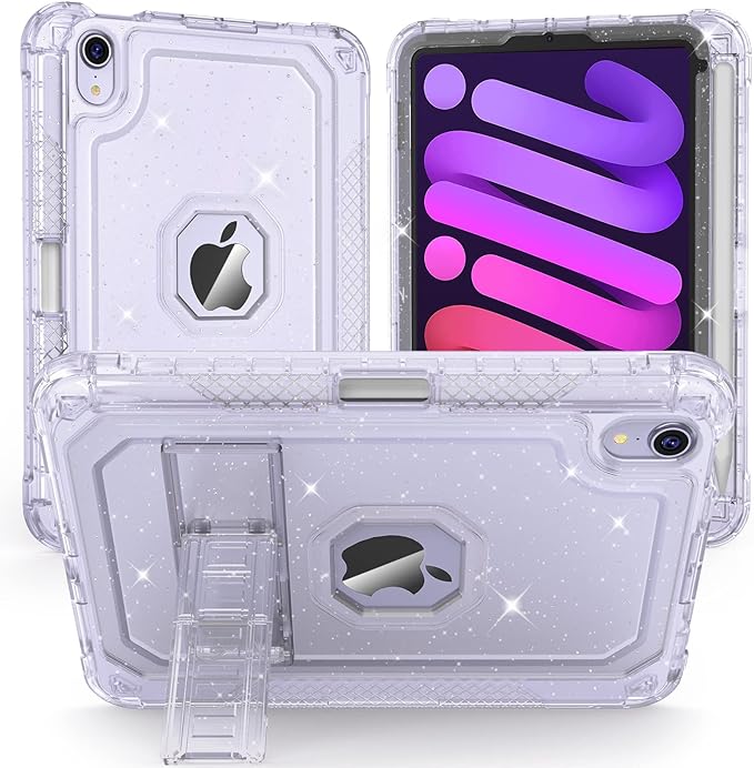 Case for iPad mini A17 Pro for iPad mini 7th/6th Generation Case 8.3 inch 2024/2021 with Pencil Holder/Stand Slim Cover for i Pad Mini 7/6 (Clear Glitter)