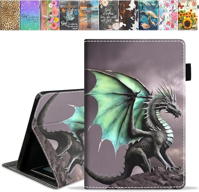Case for All-New Kindle Fire HD 8/Fire HD 8 Plus Tablet (12th/10th Generation 2022/2020 Release) - PU Leather Stand Flip Cover with Card Slot &amp Pencil Holder Dragon