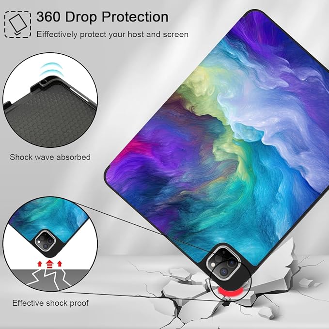 Mektron for iPad Pro M2 11-inch 4th/ 3rd/ 2nd/ 1st Gen Case 2022 2021 2020 2018 with Pencil Holder Tablet Cover with Soft TPU Back Cover for 11 inch iPad Pro Rainbow Cosmic