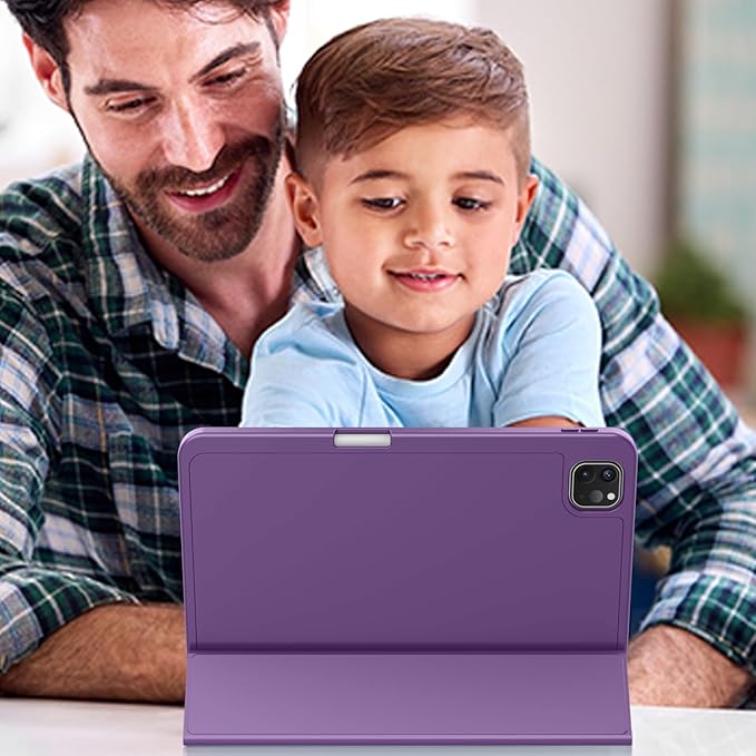 ZryXal iPad Pro 11 Inch Case (M5) 2025/ (M4) 2024 (Model: A2836/A2837/A3006) Trifold Stand Smart Cover with Pencil Holder and Soft TPU Back Auto Wake/Sleep (Dark Purple)