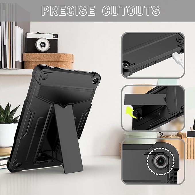 Case for Amazon Fire HD 10 Tablet 10.1 Inch Display (13th Generation 2023 Released) - Heavy Duty Hybrid Kickstand Case Cover + 1 Screen Protector and 1 Random Stylus (Black/Black)