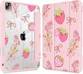 May Chen for iPad Pro 11 inch M2 4th Generation 2022 iPad Pro 11 3rd/2nd/1st Gen Case with Transparent Shockproof Back Cover [Built-in Pencil Holder Auto Sleep/Wake Strawberry Bow