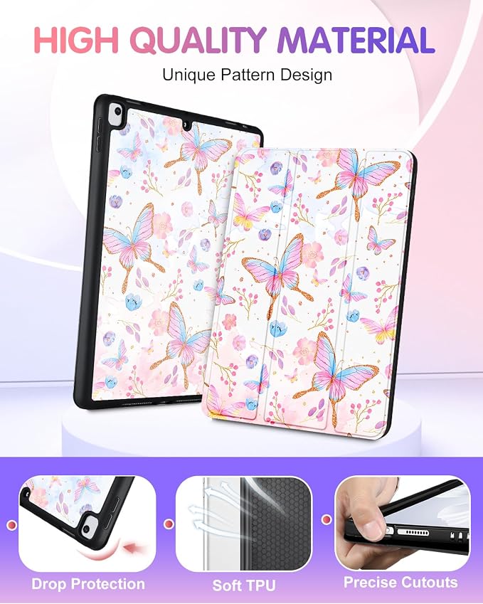 4-for iPad 9/8/7th-Pink Butterfly