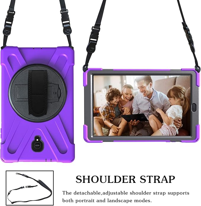 Rugged Case for Samsung Galaxy Tab A 10.5 2018 (SM-T590/T595/T597) Portable Hybrid Shock-Proof Cover with 360° Rotatable Hook&ampLoop HandleShoulder Strap (Purple)