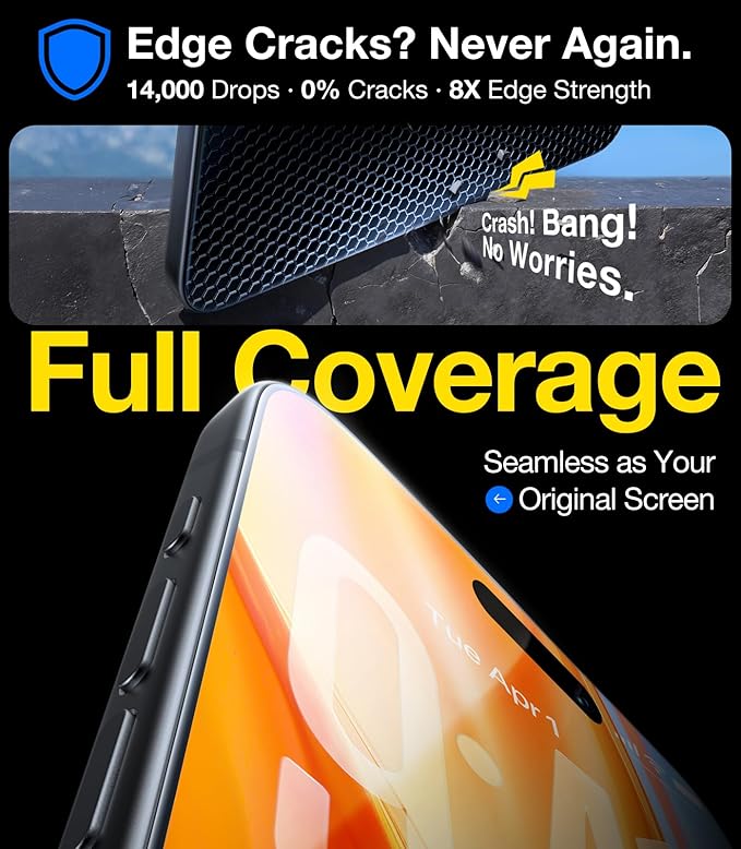 UltraGlass TOP 9H+ Armor for iPhone 15 Pro Screen Protector [NO.1 Military Grade Shatterproof] Screen Protector 15 Pro Tempered Glass Full Coverage [Longest Durable] Easy Installation 2 Pack