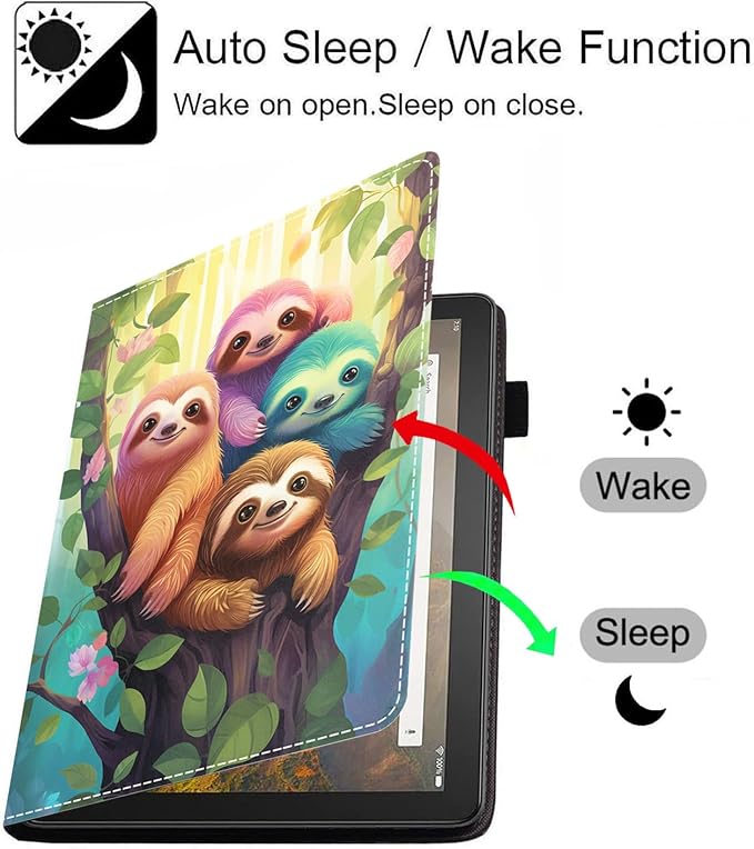 Case for All-New Amazon Fire HD 10 &amp 10 Plus Tablet 10.1 (13th/11th Generation 2023/2021 Release) Slim PU Leather Stand Cover with Card Slot &amp Auto Wake/Sleep - Cute Sloth
