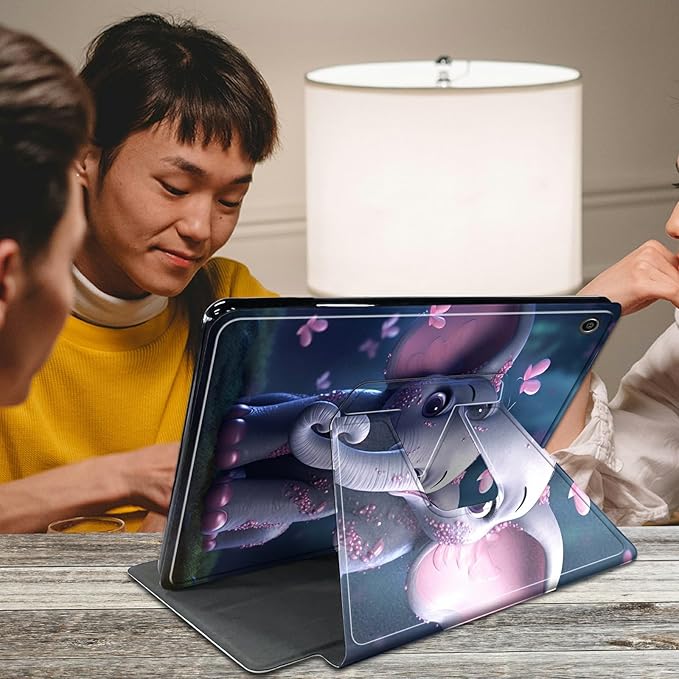 Case for iPad 10.2 Case iPad 9th/iPad 8th/iPad 7th Generation 2021/2020/2019 Elephant and Pink Hearts Theme 360 Degree Rotating Stand Protective Cover with Auto Sleep/Wake for iPad 10.2 Tablet