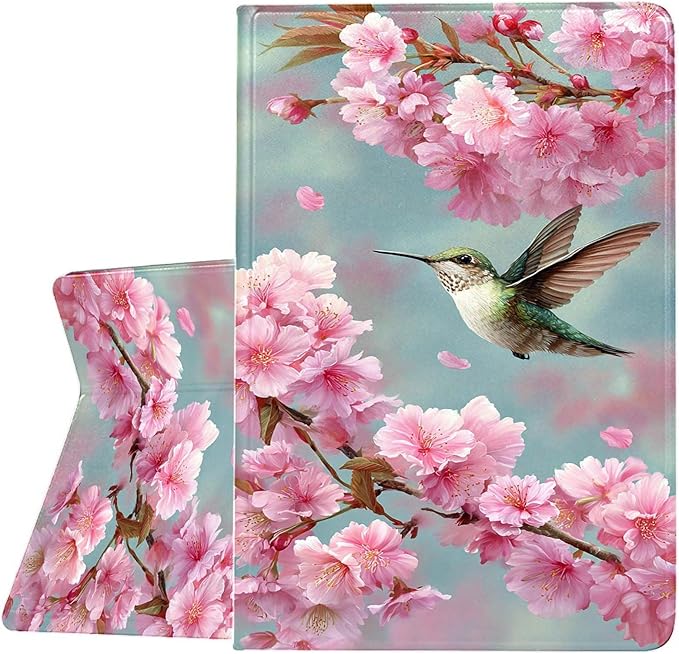 Case for Samsung Galaxy Tab A11 / Tab A9 8.7-Inch 2025/2023Slim Protective LeatherAuto Wake/SleepAdjustable Viewing Angle Stand.Cherry Blossom Hummingbird