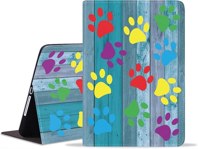 Rustic Wooden Board Colorful Paw Print