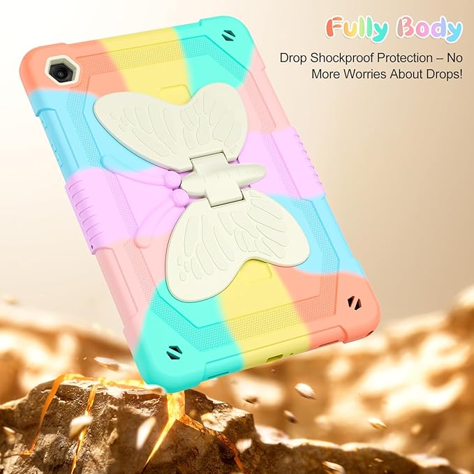 Case for Samsung Galaxy Tab A9 Plus 11 inch 2023 Protective Cover for Galaxy Tab A9+ Plus Tablet Kids Girls with Shoulder Strap Butterfly Kickstand Shockproof Protective