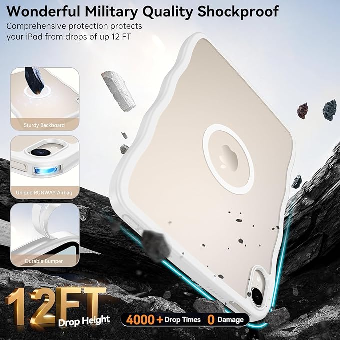 BENTOBEN Case for iPad mini 7 2024 A17 Pro/iPad mini 6 2021 Cute Wavy Magnetic iPad mini 7th/6th Gen Case Translucent Matte Shockproof Protective Tablet Cover for iPad mini 7/mini 6 8.3'' White