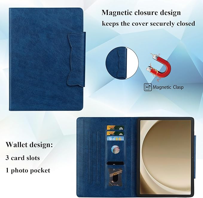 Case for Samsung Galaxy Tab S10 FE+/S10 FE Plus 13.1 Inch 2025 (SM-X620/SM-X626B) with Pockets Multi-Angle Stand PU Leather/TPU Back Shockproof Magnetic Closure Folio Wallet Cover Darkblue