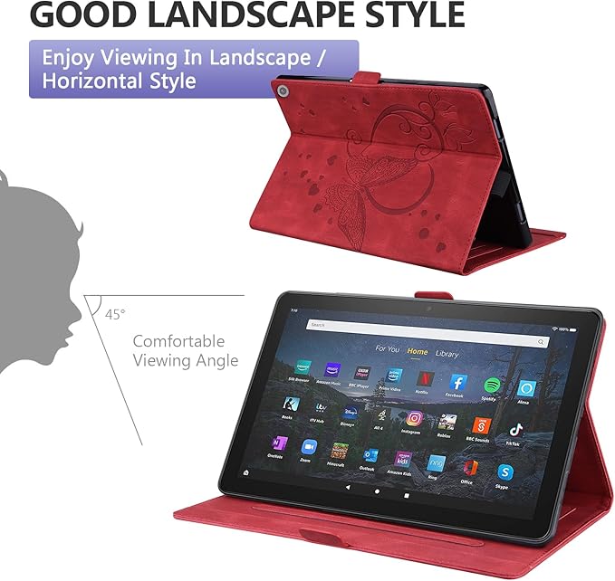 Dteck Case for All-New Amazon Fire HD 10 Tablet 13th Generation 2023 10.1 HD 10 &amp 10 Plus Tablet 11th Generation 2021 CoverMulti-Angle Stand Slim Folio Shockproof Protective Wallet Case Red